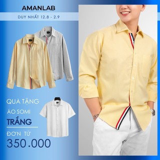 Áo sơ mi nam nữ dài tay, vải cotton họa tiết kẻ sọc, form regular long stripes amanlab