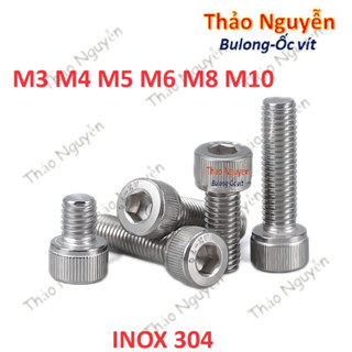 Set 10 con Ốc - Bulong Lục Giác Inox chìm đầu trụ có khía 304 M3 M4 M5 M6 M8 M10 có độ dài 6mm-100mm