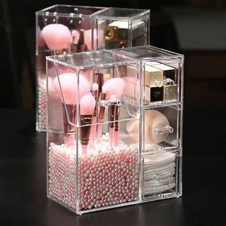 [ Có sẵn 🌺)Hộp Đựng Cọ Trang Điểm Size Lớn Kèm 3 Ngăn Nhỏ Đựng Bông Tăm Bông Tẩy Trang