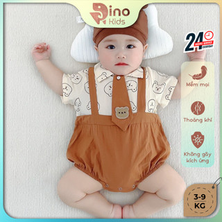 Body công tử gấu bé trai kèm cà vạt mặc đầy tháng, thôi nôi 3-9kg. Bộ đồ liền thân sơ sinh Dino Kids