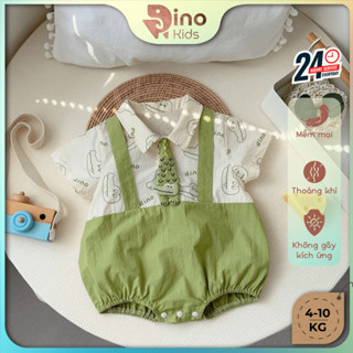  Body công tử đầy tháng thôi nôi bé trai 4-10kg. Bodysuit cá sấu kèm cà vạt. Dino Kids 