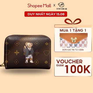 Ví cầm tay nữ đựng tiền thẻ gấu ttwn bear tt1102 mini nhiều ngăn chính hãng