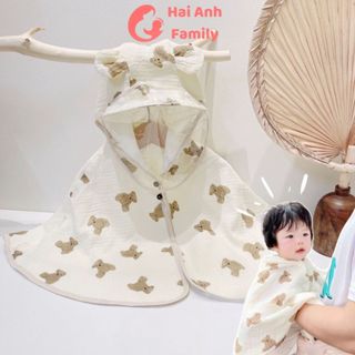 Áo choàng xô muslin chống nắng có kính chắn giọt bắn mềm mại, an toàn cho bé