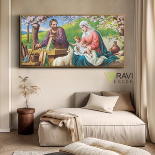  Tranh Công Giáo Gia đình Thánh Gia - Tranh canvas  tráng gương decor treo phòng khách có khung - tặng đinh - RAVI 