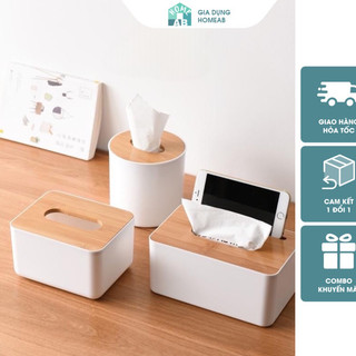 Hộp đựng khăn giấy nắp gỗ, hộp đựng giấy ăn mặt gỗ nhiều kiểu dáng
