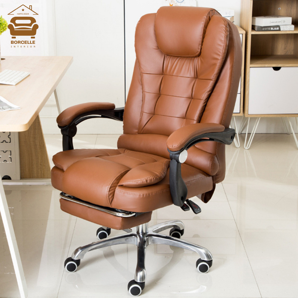 Ghế giám đốc nhập khẩu có mát xa rung, ghế xoay văn phòng ngả lưng tựa chân bọc da, ghế xoay gaming công thái học