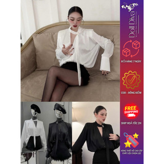 Áo Sơ Mi Lụa Ngọc Trai Cao Cấp Chất Mềm Mịn Mát Hai Màu Đen Trắng Doll Diva Tặng Kèm Tag Đá Lớn A88