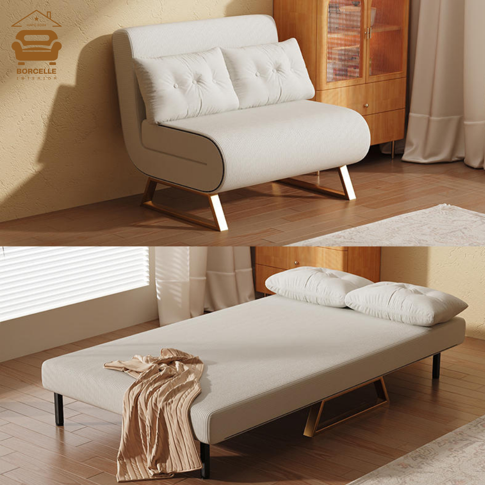 Ghế sofa giường gấp gọn có khoá kéo vệ sinh, Giường sofa gấp gọn khung thép chịu tải 400kg vải nhung cao cấp (Tặng Gối)