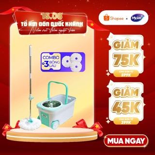 Combo 3 Bông Lau + 1 Bộ Lau Nhà MyJae Đài Loan Sợi Microfiber Xoay Siêu Tốc 360 Độ Thông Minh 129.5cm