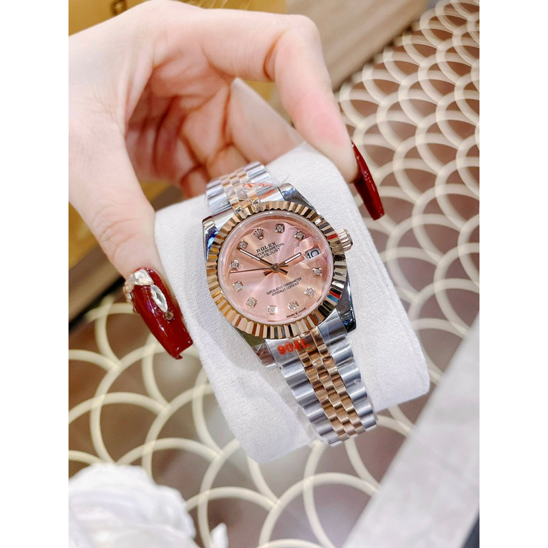 Đồng hồ nữ Rolexx Cao Cấp Size 31mm màu Đemi mặt hồng Viền trơn Máy Quart (pin) Nhật