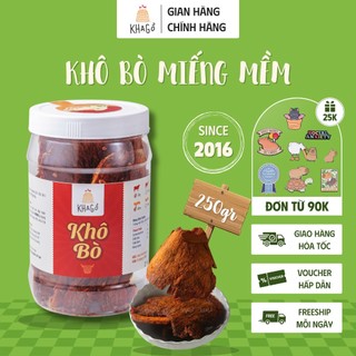 KHÔ BÒ MIẾNG MỀM hộp 250g, Bò khô vị Cay - Ít cay, Ăn Vặt Văn Phòng, Đặc sản Sài Gòn | KHA GỒ