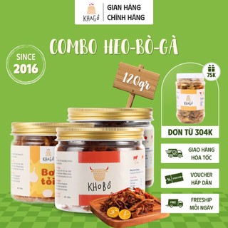 Combo 3 loại khô heo-bò-gà 120g , khô và gà lá chanh, khô bò sợi, khô bò miếng, khô heo | kha gồ