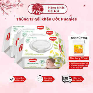 Thùng 12 gói khăn ướt Huggies khăn giấy ướt không mùi cho trẻ sơ sinh