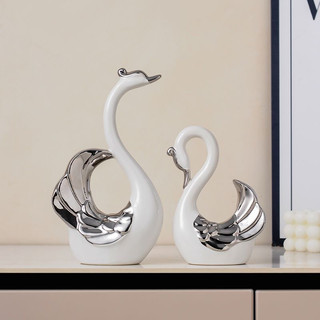 Cặp đôi thiên nga bằng gốm tráng men decor trang trí tủ kệ