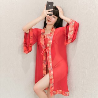 Yếm ngủ nữ sexy tặng kèm áo choàng ngoài đai thắt eo