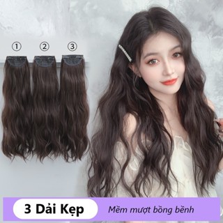 Tóc Giả Tóc Kẹp Phím Sét 3 Dải Kẹp Xoăn xù Sóng Nước Phong Cách Hàn Quốc