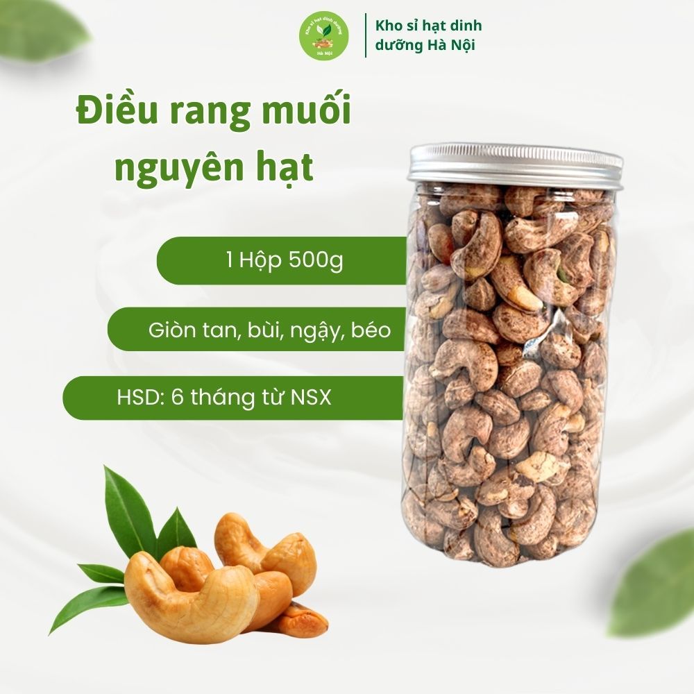 Điều rang muối A Cồ nguyên hạt vỏ lụa hộp 500gr, hạt điều sạch loại 1 tốt cho sức khỏe