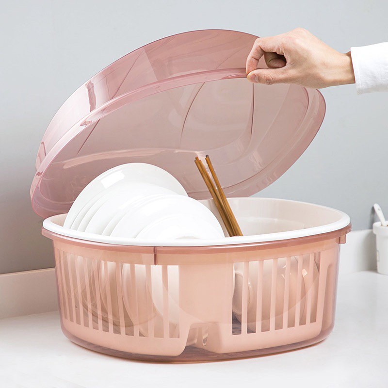 [ HÀNG MỚI VỀ ] Rổ úp bát, rổ đựng chén bằng nhựa cao cấp có nắp đậy, khay hứng nước siêu tiện lợi