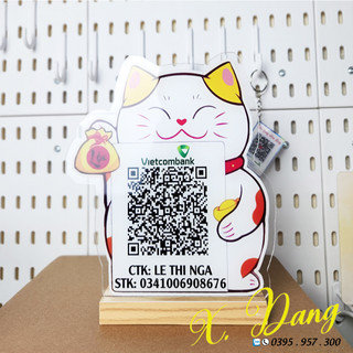 Bảng quét mã Qr Code Để Bàn Hình Mèo Thần Tài Chất Liệu Mica,bảng mèo thần tài thanh toán online