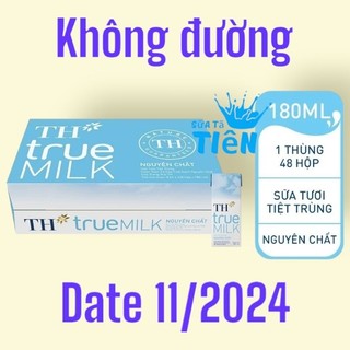 Thùng sữa tươi tiệt trùng TH True Milk Nguyên chất hộp 180ml (48 hộp) "GIÁ BÁN ĐÃ TRỪ KHUYẾN MÃI"
