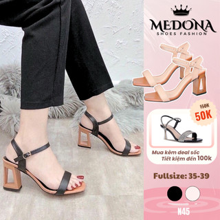 [N45] Giày cao gót 7 phân sandal quai mảnh đế vuông màu kem giày sandal cao gót hot trend - MEDONA