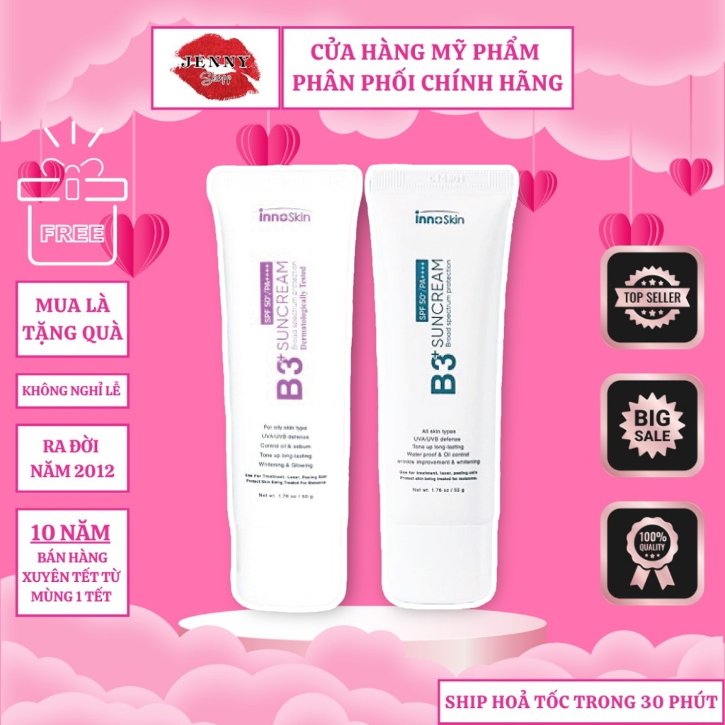 Kem chống nắng phổ rộng B3 Innoskin 6 và 8 màng lọc Hàn Quốc
