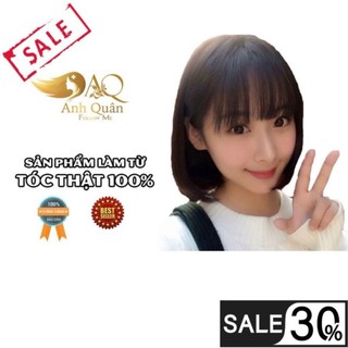Tóc giả nữ, Tóc giả làm bằng tóc thật 100% Shop Tóc Anh Quân kiểu dáng ngang vai có thể uốn nhuộm tạo kiểu thoải mái