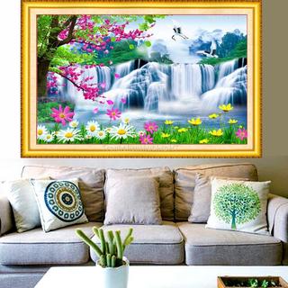 Tranh đính đá phong cảnh non nước hữu tình KT:100x65cm. Tranh gắn đá tự làm.