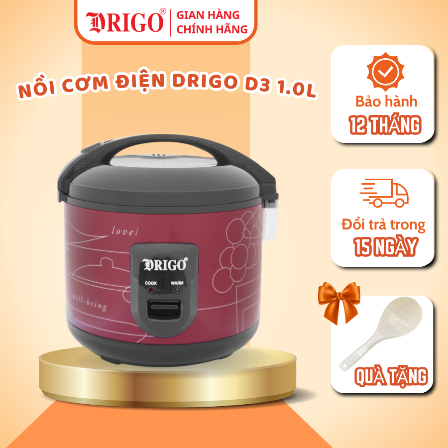 Nồi cơm điện  1.0L DRIGO D3 Chính hãng, Nồi cơm điện Mini - Bảo hành 12 tháng