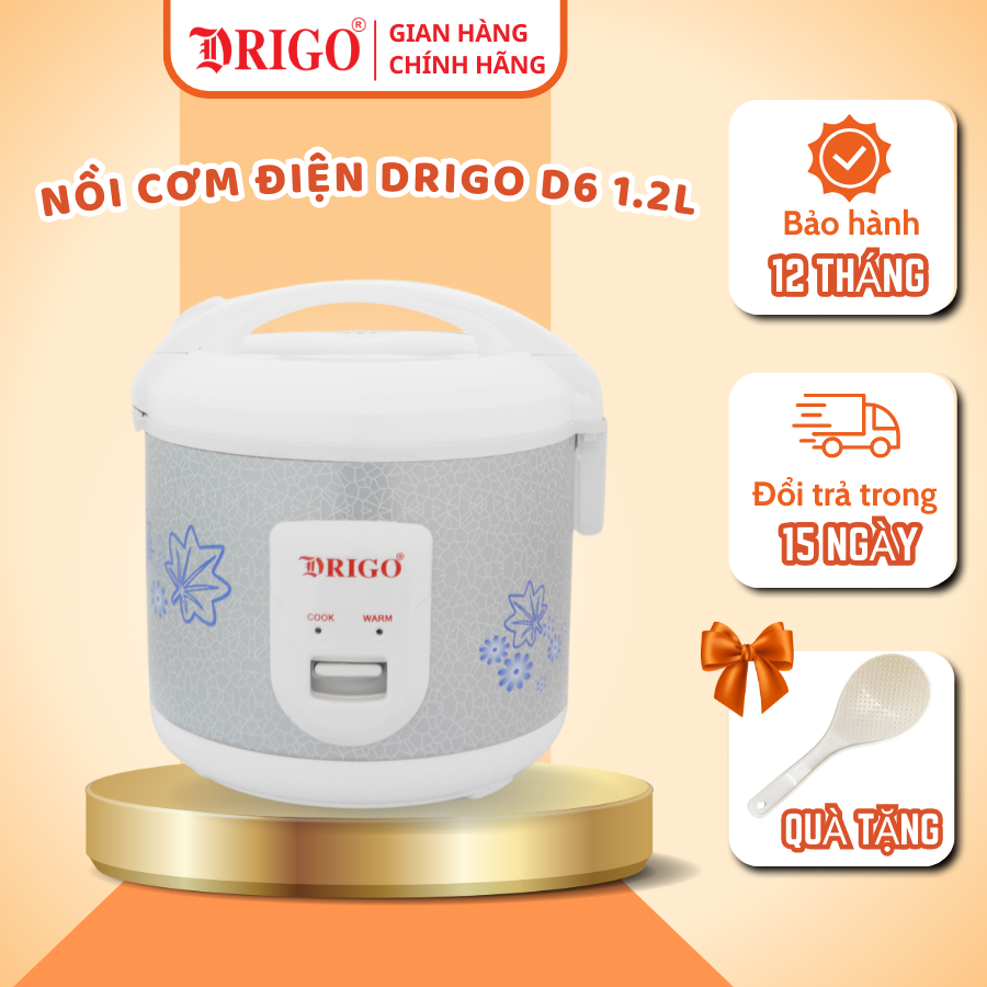 Nồi cơm điện 1.2L Drigo D6  chính hãng, nồi cơm điện mini phù hợp cho 2-3 người - Bảo Hành 12 tháng