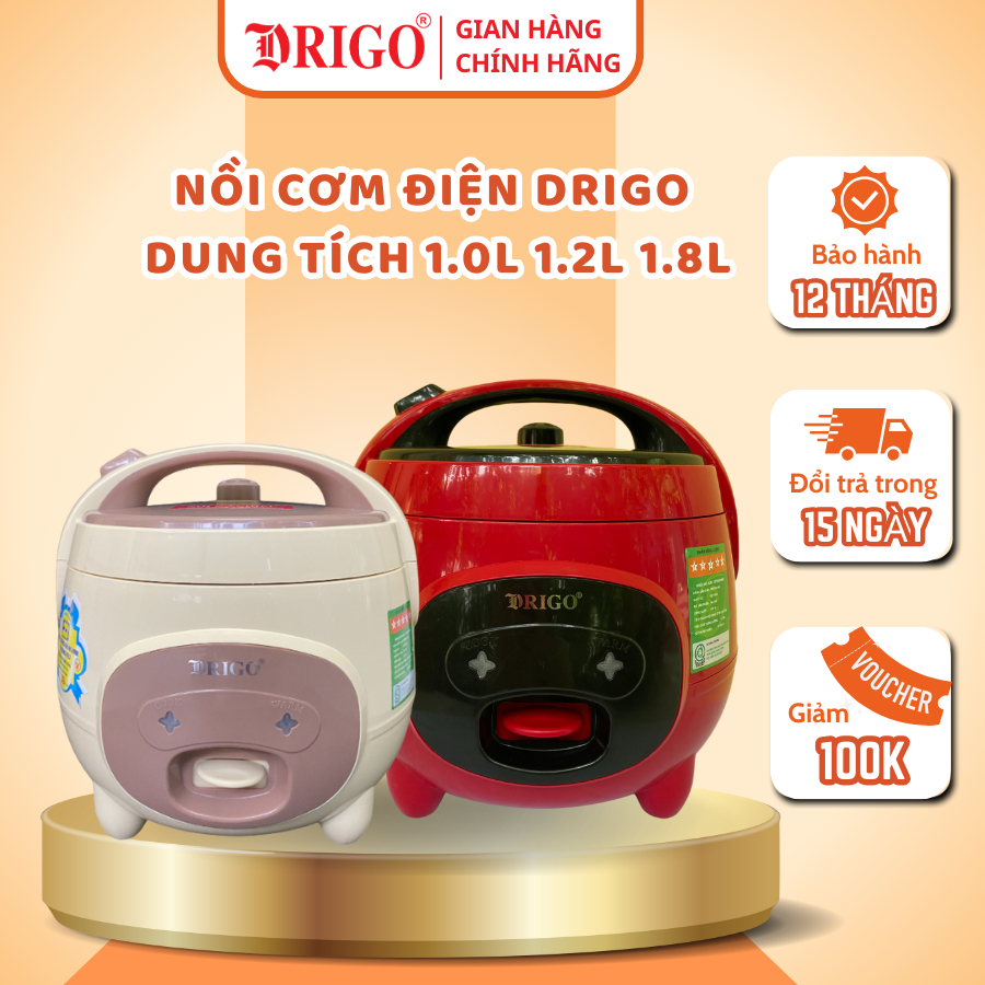 Nồi cơm điện 1L 1.2L 1.8L Drigo, Nồi cơm điện chính hãng phù hợp cho sinh viên, gia đình - Bảo hành 12 tháng