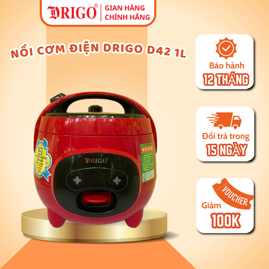Nồi cơm điện 1L D42 Drigo, Nồi cơm điện mini cho học sinh, sinh viên - Bảo hành 12 tháng