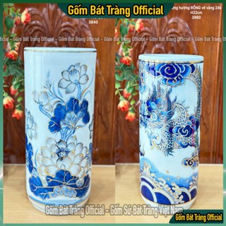  Ống hương họa tiết rồng sen phú quý vẽ vàng 24k ống hương vẽ vàng Bát Tràng cao cấp 