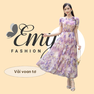 Đầm emy em9432 xoè hoa tím