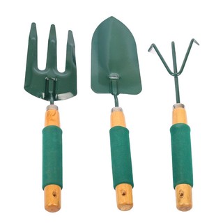 Bộ dụng cụ làm vườn 3 món gồm bay cào chỉa ba cán gỗ có bọc 1 vỏ nhung chống cần tay