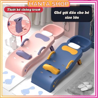 Ghế gội đầu cho bé size lớn bệ gội đầu gấp gọn có tay vịn nấc điều chỉnh