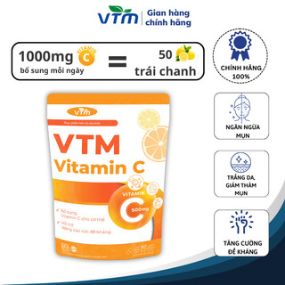 Viên uống VTM Vitamin C bổ sung vitamin C,hỗ trợ làm sáng da, mờ thâm, tăng cường đề kháng gói 60 viên (30 ngày)