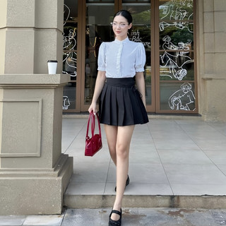 Chân váy nữ Ivy Skirt xếp ly cạp xéo nơ lệch sườn,Chân váy dáng tennis vải chéo nhật cao cấp VVND032403 thiết kế ByGerme