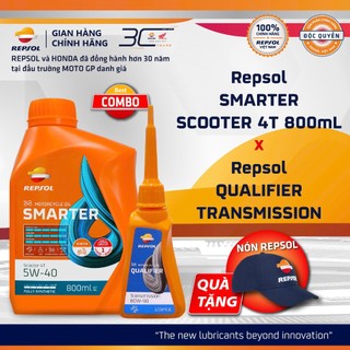 Combo dầu nhớt xe tay ga repsol smarter scooter 4t 5w40 800ml + nhớt hộp số repsol 120ml