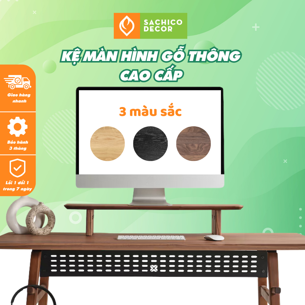 Kệ kê màn hình máy tính Sachico, kệ để màn hình gỗ thông dùng kê màn hình pc hay decor bàn làm việc