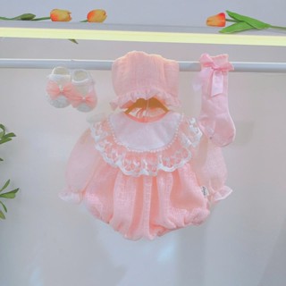   HÀNG CAO CẤP 2 LỚP MAY LỘN  Set Body ren nhật hồng DÀI TAY Made BY Hằng cho bé gái  từ 3-11kg 