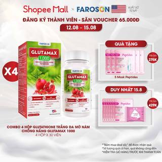 Combo 4 Hộp Viên Uống Trắng Da Glutathione Giảm Nám Chống Nắng Faroson Glutamax 1000 30 viên