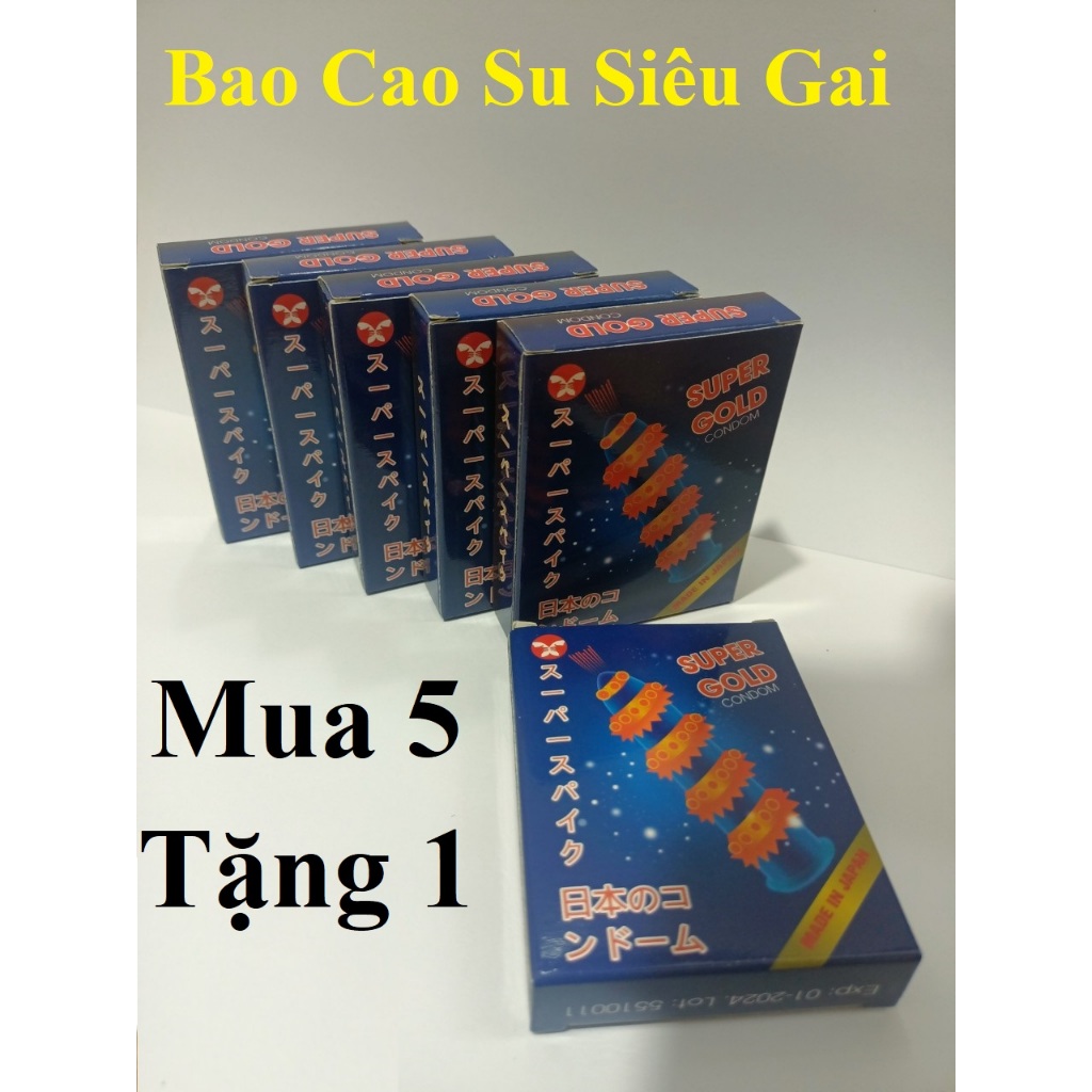 [Mua 5 Tặng 1] Bao Cao Su Gai Super Gold, BCS Kéo Dài Thời Gian, Tặng Khoái Cảm Mạnh Mẽ, Hộp 2 Cái