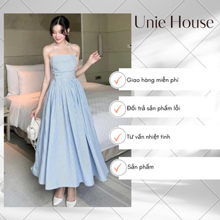 Đầm thiết kế maxi xếp ly hoạ tiết sọc basic kèm mút , váy đi biển cúp ngực dáng dài siêu xinh UNIE HOUSE UZ002
