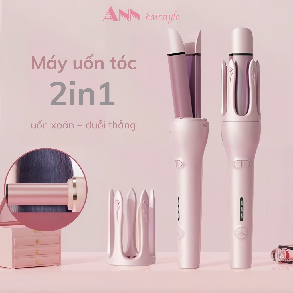 Máy uốn tóc tự động 2in1 chống bỏng mẫu mới Ann Hair Style - trục 32mm - Công dụng uốn xoăn và duỗi thẳng tóc cao cấp