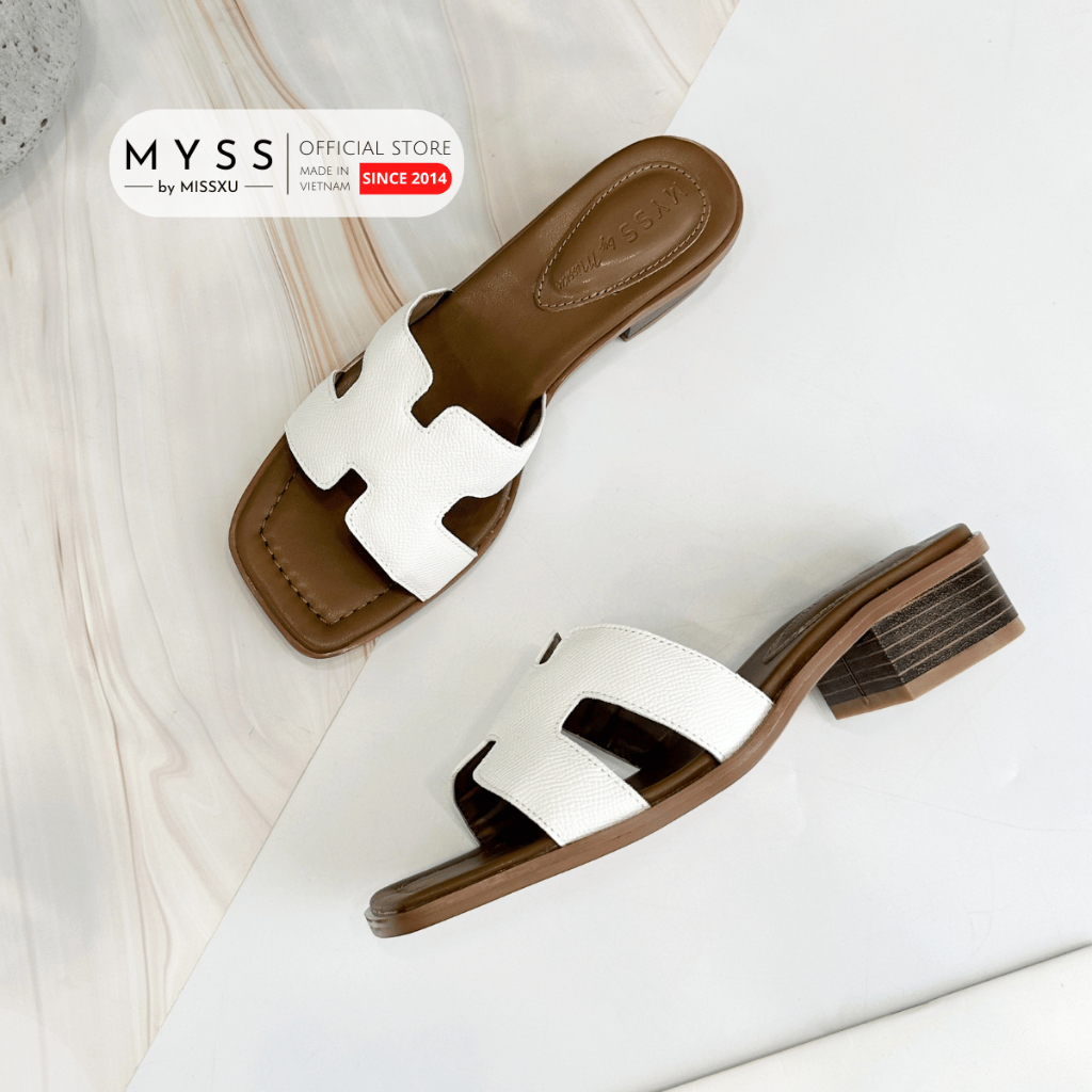Giày guốc nữ MYSS quai chữ H phối gót vân gỗ 3 cm cao cấp - SU186