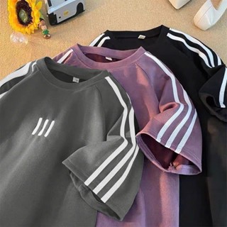 Áo Phông Form Rộng thêu 3 sọc trước ngực  Áo Thun Tay Lỡ Nam Nữ  Form Rộng Unisex Cotton khô thoáng mát thấm hút mồ hôi