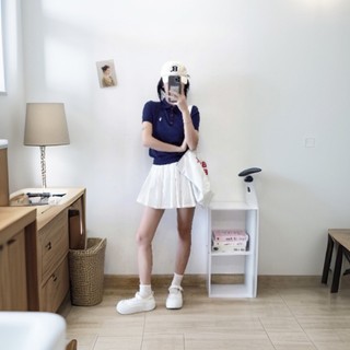Áo Polo Len Thêu Ngựa Croptop Cổ Đức Bo Gấu kiểu Gile thun nữ tay ngắn thu đông thời trang nữ mẫu mới