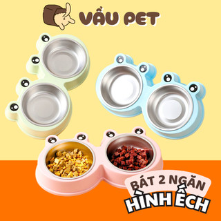 Bát Ăn Cho Chó Mèo 2 Ngăn Lòng Inox Hình Ếch - Bát Đựng Thức Ăn, Uống Nước Cho Chó Mèo Vẩu Pet Shop