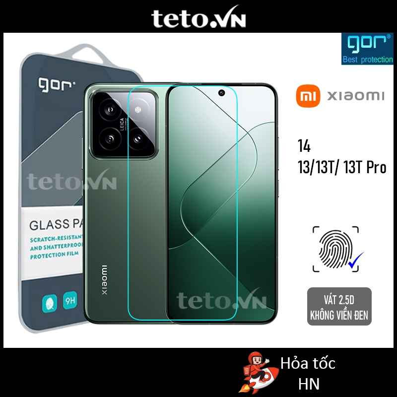 kính Cường Lực Gor Xiaomi 14/ 14T/ 14T Pro/ Xiaomi 13/ 13T/ 13T Pro Trong Suốt Không Viền Đen 9H/ Vát 2.5D/ Hãng Gor